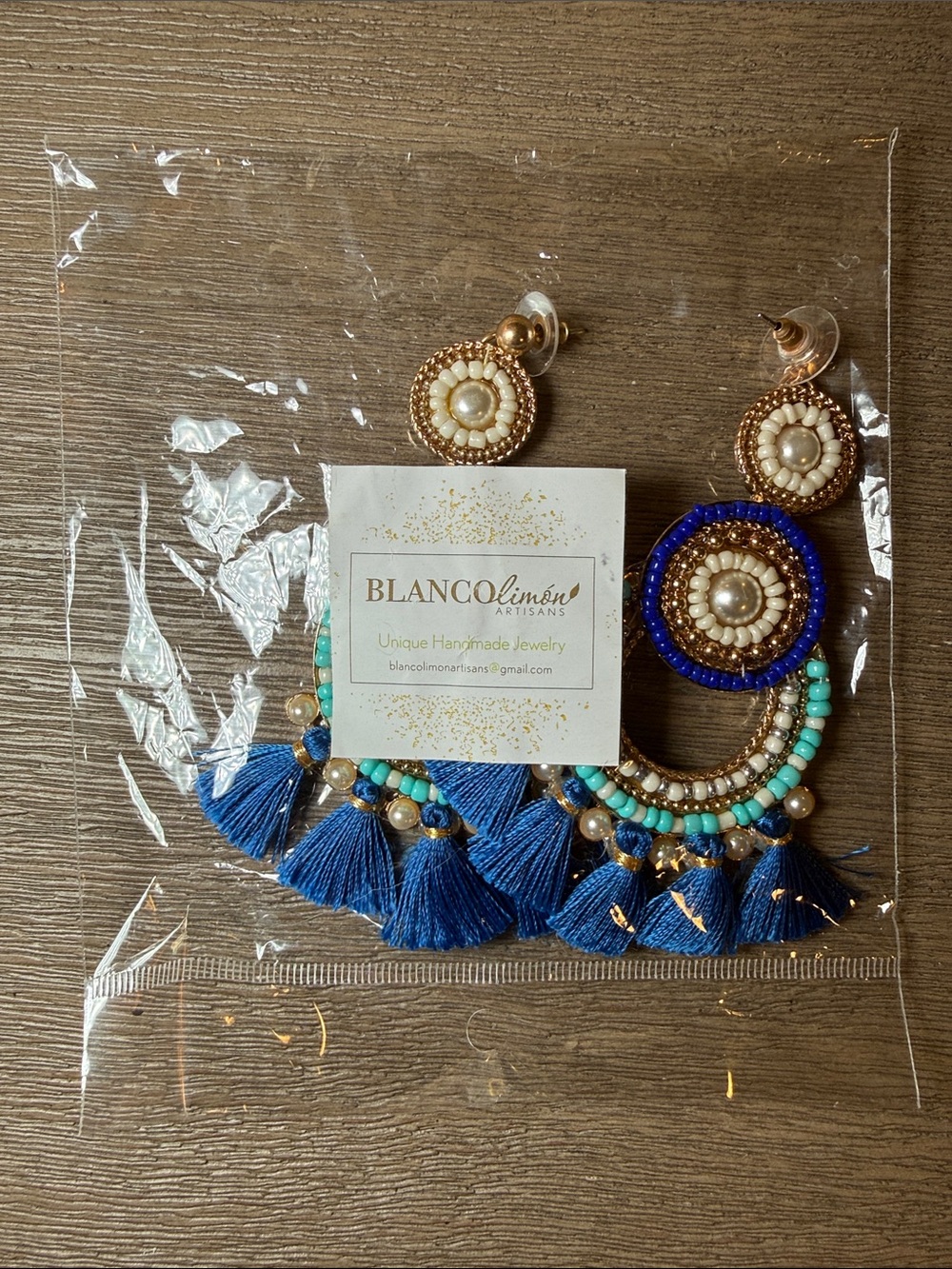 Blanco Limon Blue and Turquoise Beaded Statement Earrings One Size - Picture 6 of 7